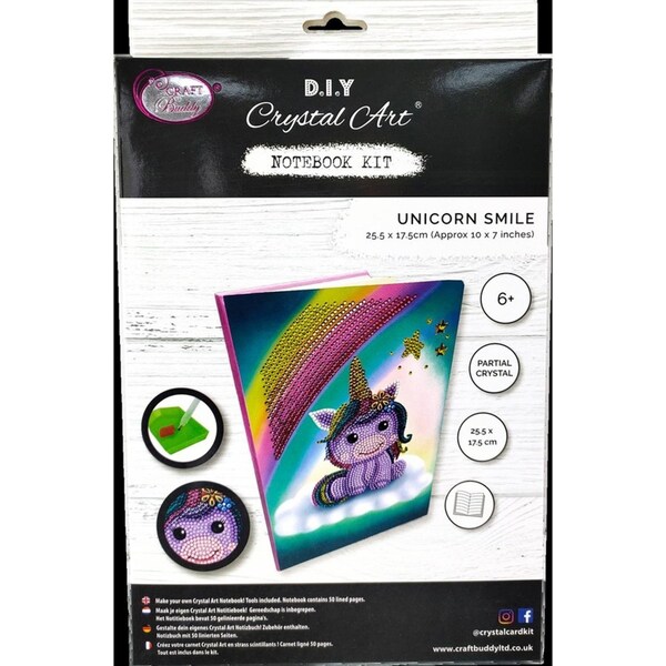 Craft Buddy Unicorn Smile 50-Pages Notebook Crystal Art Kit 18x26cm Kids 8y+