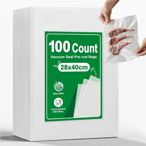 Vivva 100PCS Precut Vacuum Sealer Bag for Food 28*40CM Food Storage Bags Protection Heat-Sealable Freezable Reheatable for Freshness Meal Prep or Sous Vide