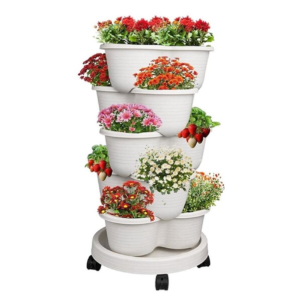 SpringUp 5 Tier Vertical Garden Strawberry Stackable Planters Herbs Petunias Pancy White