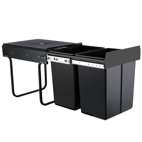 Pull Out Bin Kitchen Double Dual Twin Bins Sliding Rubbish Waste Basket 2X20L