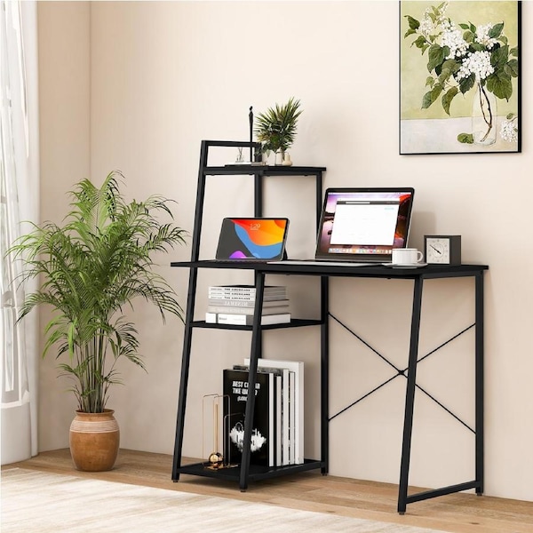 Giantex Computer Desk PC Laptop Workstation w/Bookshelf Home Office Desk Study Writing Desk Black