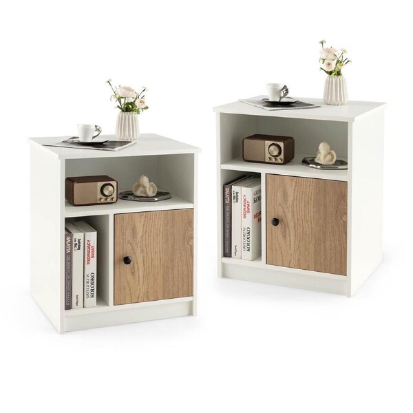Giantex 2PCS Bedside Table Nightstand w/Open Shelves End Table Storage Cabinet Home Office Side Table White