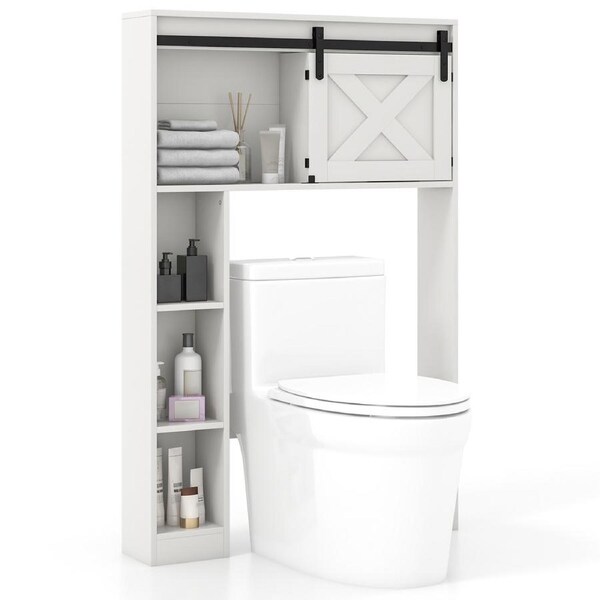 Giantex Over Toilet Bathroom Storage Cabinet w/Sliding Barn Door Storage Shelf Toilet Rack White