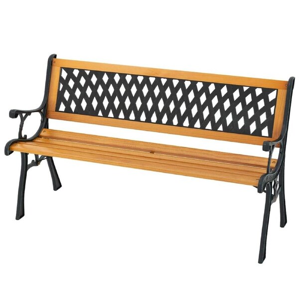 Costway 3-Person Outdoor Bench Retro Park Garden Bench Cast Metal Frame Patio Furniture