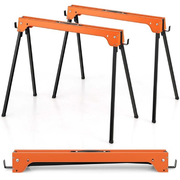 Costway Folding Sawhorses Pack of 2 Portable Metal Trestle Stand Metal Sawhorses 600kg Capacity