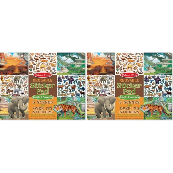 2x Melissa & Doug Reusable Sticker Pad Jungle & Savanna Kids/Childrens Toy 3y+