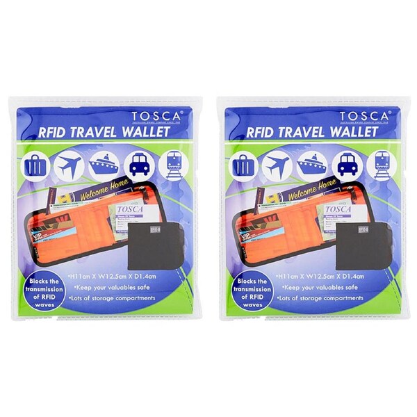 2x Tosca RFID Wave Blocking Safety Protection Travel Security Money/Card Wallet