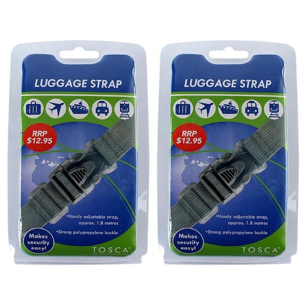 2x Tosca 1.8m Adjustable Luggage Suitcase Security Bag Buckle Strap - Grey