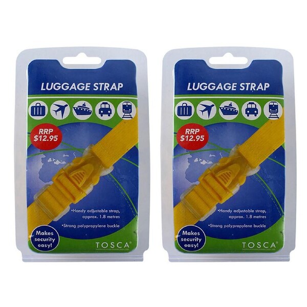 2x Tosca 1.8m Adjustable Luggage Suitcase Security Bag Buckle Strap - Yellow