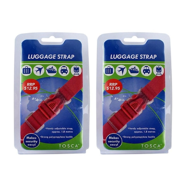 2x Tosca 1.8m Adjustable Luggage Suitcase Security Bag Buckle Strap - Pink