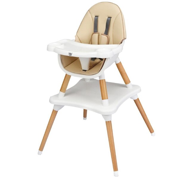Babyjoy 5-in-1 Baby Highchair Toddlers Feeding Chair & Table w/Removable Double Tray & Seat Belt Beige