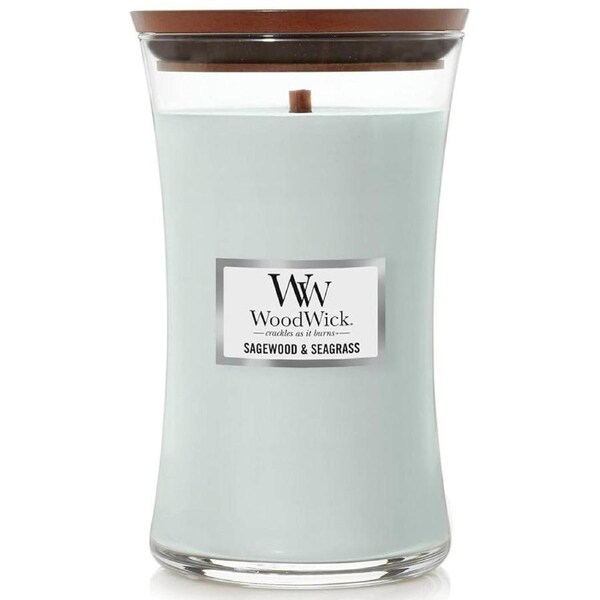 WoodWick Sagewood & Seagrass Large Candle Crackles As It Burns 610G Hourglass
