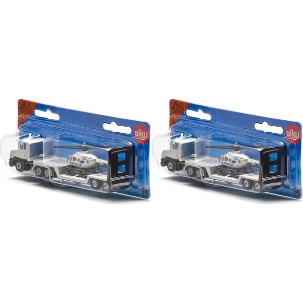 2x Siku 1610 Low Loader Truck w/ Helicopter Diecast Metal Kids Play Toy 3y+