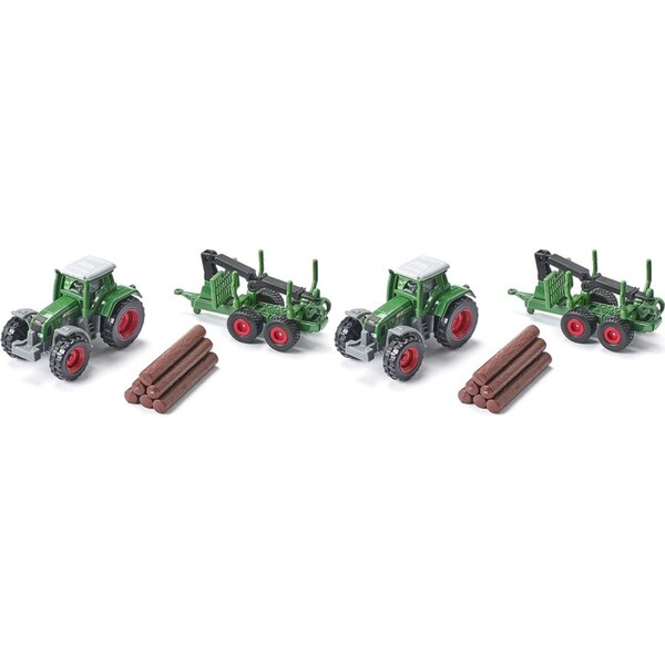 2x Siku 1645 Fendt Tractor w/ Forestry Trailer Diecast Metal 147mm Kids Toy 3y+
