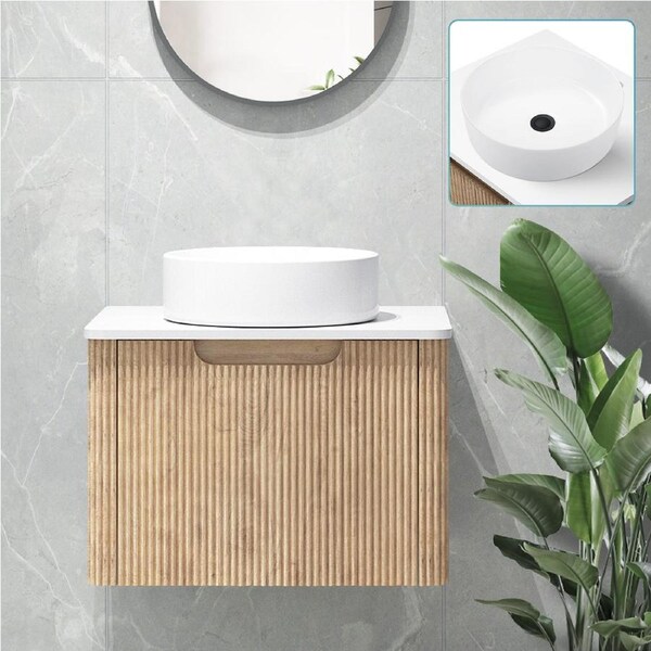 ACA Brown 610mm Vanity Unit 35x35cm Basin Bath Cabinet Storage Wall Hung Sink Set
