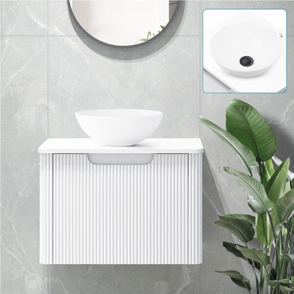 ACA White 610mm Vanity Unit 28x28cm Basin Bath Cabinet Storage Wall Hung Sink Set