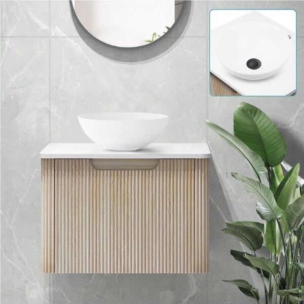 ACA Oak 610mm Vanity Unit 28x28cm Basin Bath Cabinet Storage Wall Hung Sink Set