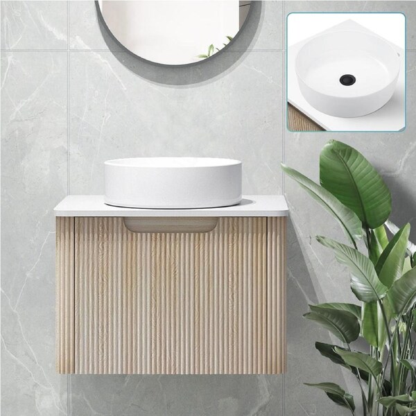 ACA Oak 610mm Vanity Unit 35x35cm Basin Bath Cabinet Storage Wall Hung Sink Set