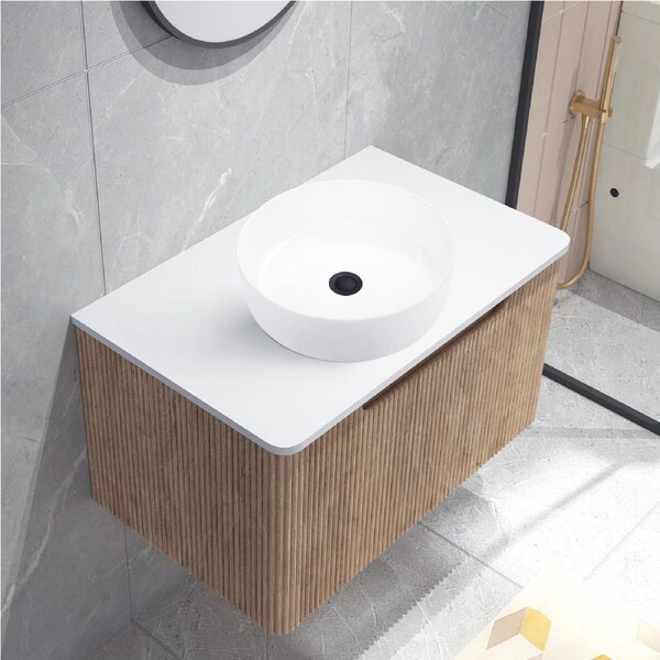 ACA Brown 760mm Vanity Unit 35x35cm Basin Bath Cabinet Storage Wall Hung Sink Set