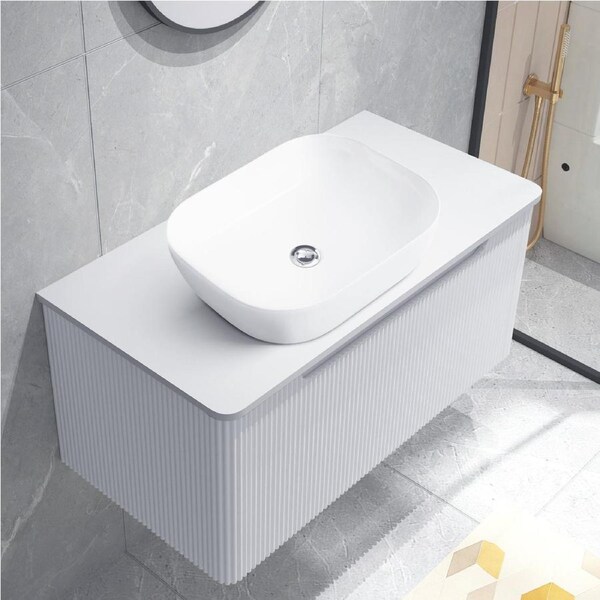 ACA White 910mm Vanity Unit 46x32cm Basin Bath Cabinet Storage Wall Hung Sink Set