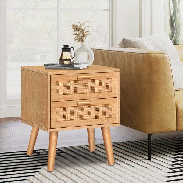 ALFORDSON Bedside Table Nightstand Side Table Rattan Oak