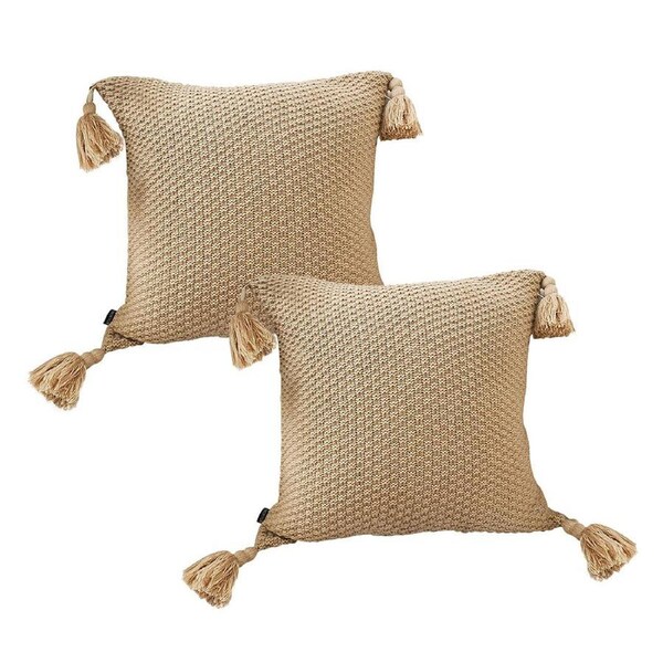 SOGA 2X 50CM Light Brown Pillow with Tassel Accents Rizzy Transitional Cover Throw Pillow