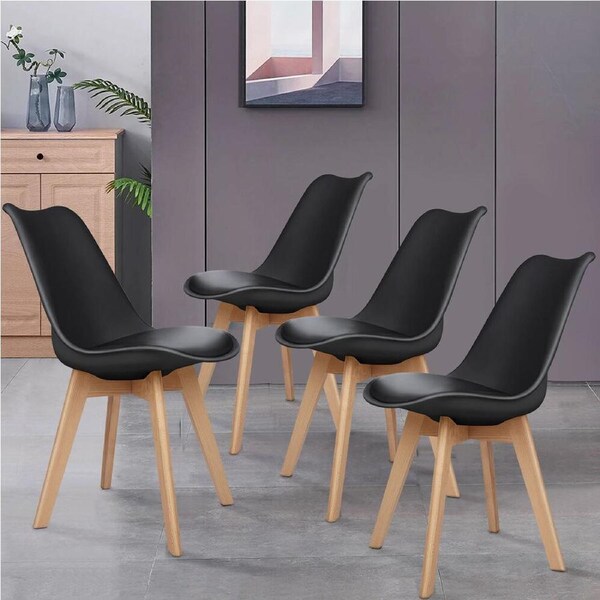 ALFORDSON Dining Chairs Set of 4 Wooden PU Leather Black