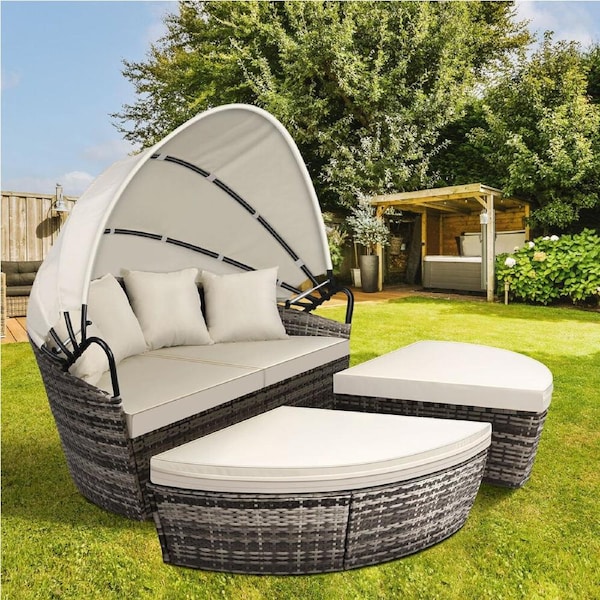 ALFORDSON Outdoor Sun Bed Wicker Sofa Furniture Lounge Beige