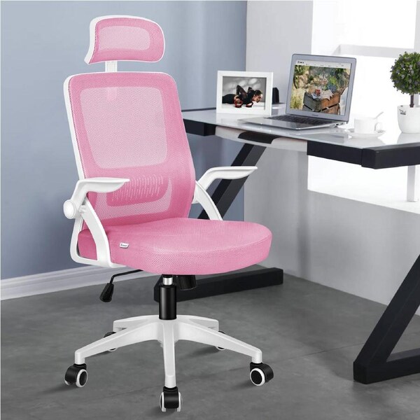 ALFORDSON Office Mesh Chair Gaming Executive Chairs Fabric Seat Tilt White & Pink