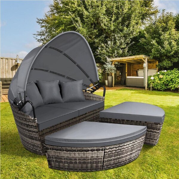 ALFORDSON Outdoor Sun Bed Wicker Sofa Furniture Lounge Grey