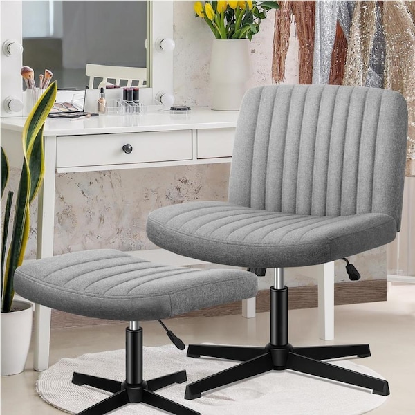 ALFORDSON Armless Office Chair Ottoman Set Fabric Grey