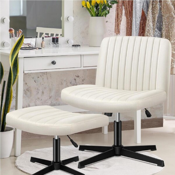 ALFORDSON Armless Office Chair Ottoman Set Velvet Beige