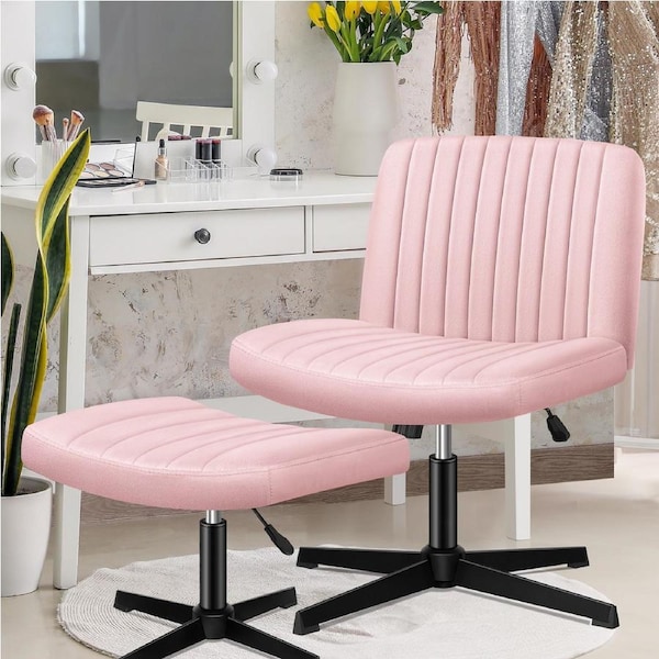 ALFORDSON Armless Office Chair Ottoman Set Velvet Pink