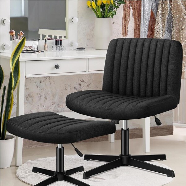 ALFORDSON Armless Office Chair Ottoman Set Fabric Black
