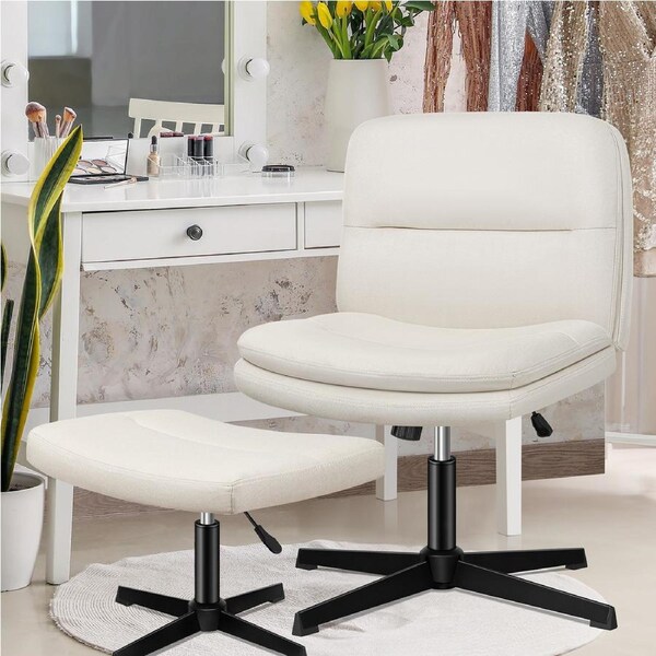 1 ALFORDSON Armless Desk Office Chair Ottoman Fabric Beige