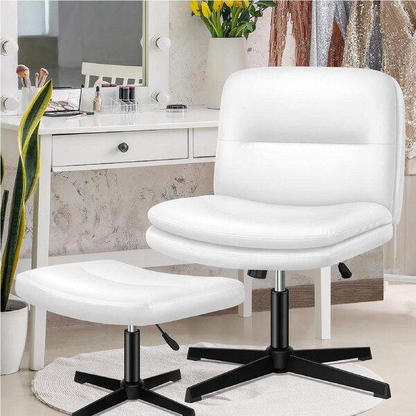 1 ALFORDSON Armless Desk Office Chair Ottoman PU Leather White