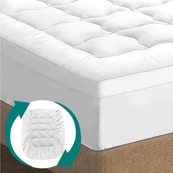 STARRY EUCALYPT Mattress Topper White Pillowtop Protector Kingl Sinlge 7cm