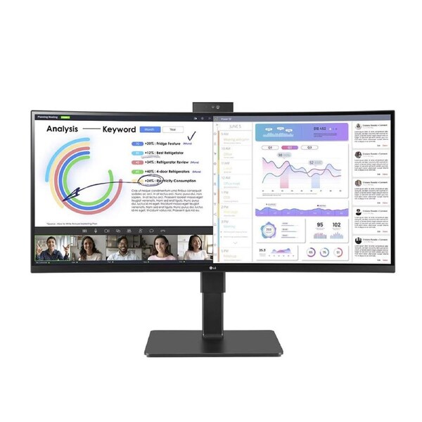 LG 34' 34BQ77QC-B Webcam IPS WQHD UltraWide , 3440x1440 21:9 5ms, HDR10 Height Adjust Tilt Swivel Pivot, SPK HDMI DP USB-C 90w, RJ45 Monitor