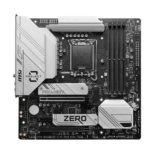 MSI B760M PROJECT ZERO Motherboard, INTEL B760, 4x DDR5 256GB, 1x HDMI, 2x PCI-E x16 slot, 2x M.2, 8x USB 2.0, Wi-Fi 6E