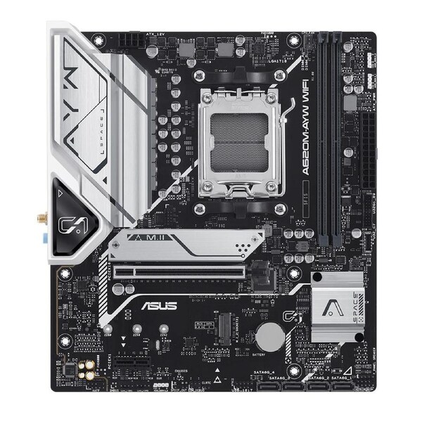 ASUS AMD A620M-AYW WIFI (AM5) Micro-ATX Motherboard, 2xDDR5 Max 96GB, 1 x PCIe 4.0 x16 slot, 2 x M.2 slots, 4 x SATA, Wi-Fi 6, Realtek 2.5G