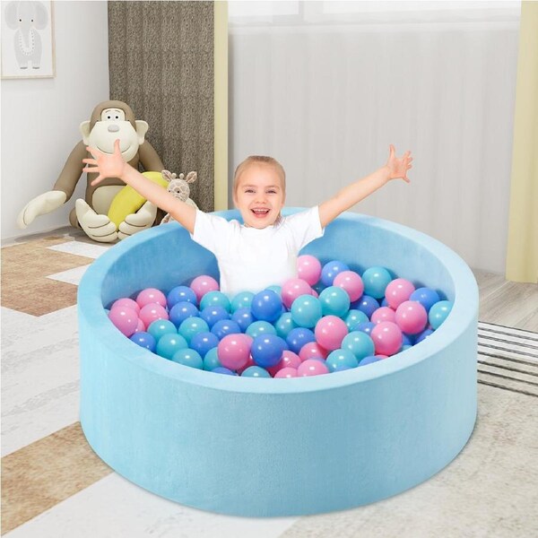 PlayPals Foam Ball Pit Soft Round Ball Pool Playpen Fence with 200 Balls Blue