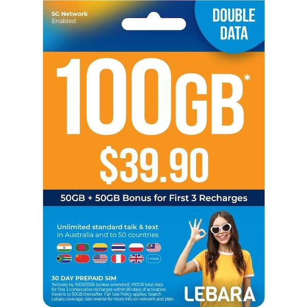 Lebara $39.90 Starter Pack PrePaid SIM Card