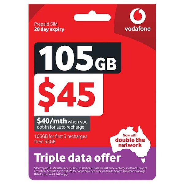 Vodafone 45 Prepaid Starter Pack Simcard