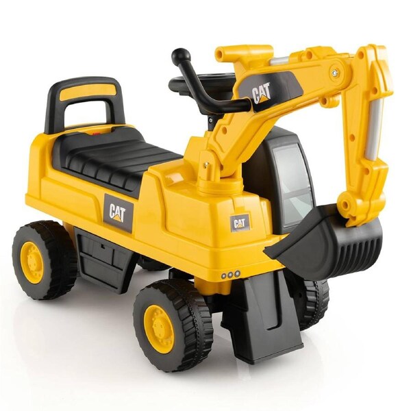 Costway Ride-On Excavator Toy Digger Toy Construction Vehicle Toy w/ Storage Space, Anti-Tumble Shelf Yellow