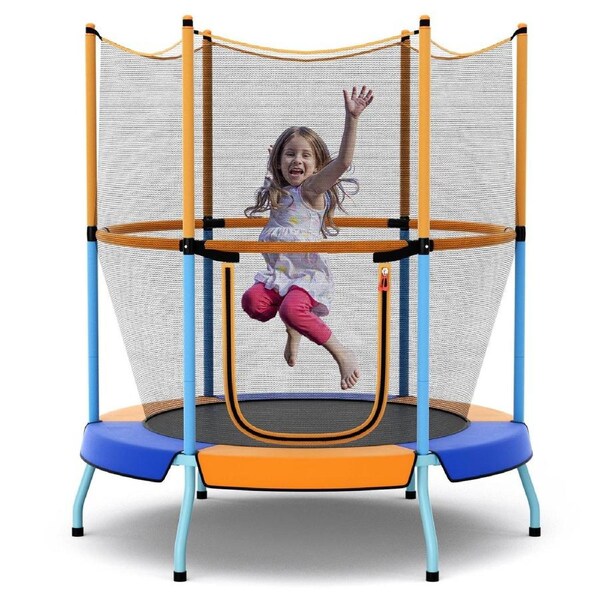 Costway Trampoline w/360 Degree All-Round Security Enclosure Net Heavy-Duty Orange & Blue