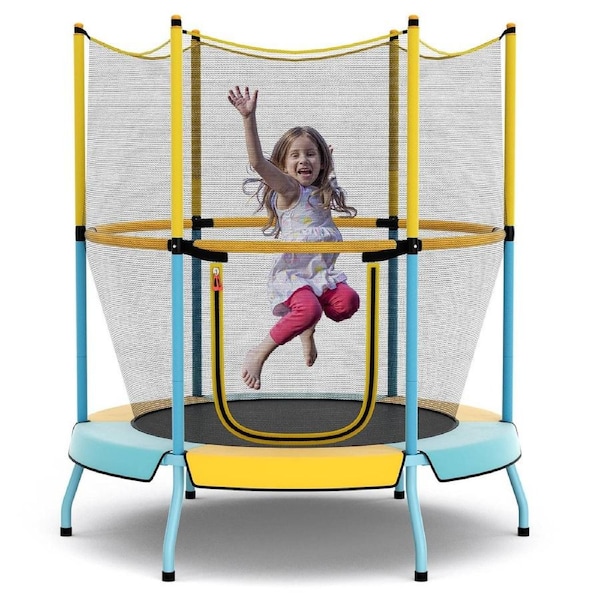 Costway Trampoline w/360 Degree All-Round Security Enclosure Net Heavy-Duty Yellow & Blue