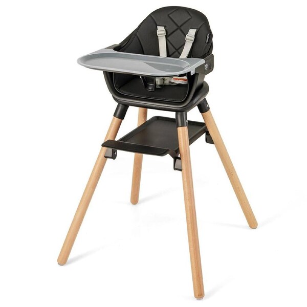 Costway High Chair Eating Feeding Chiar Dining Seat Wooden Furniture Black