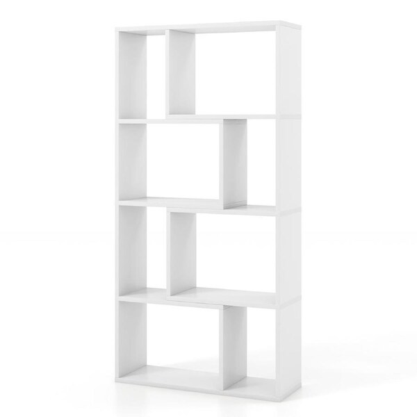 Costway 120cm 4-Tier Bookcase 8-Cube Bookshelf Display Shelf Storage Organizer White