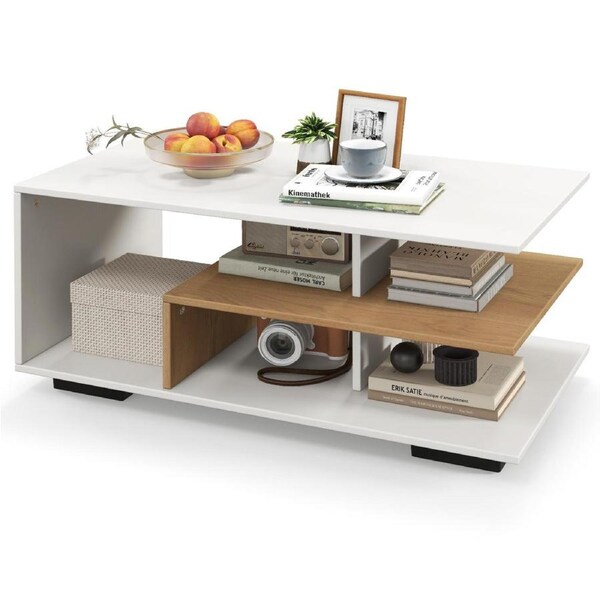Costway Modern Coffee Table 3-Tier Versatile Table Home Office w/Shelf Living Room White