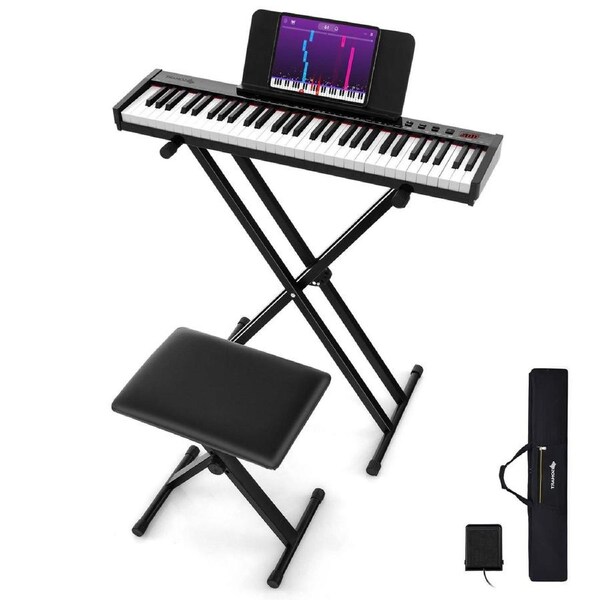 Costway 61-Key Electronic Keyboard Piano Set Dual Keyboard with Stand & Stool/ Bluetooth/ Apps